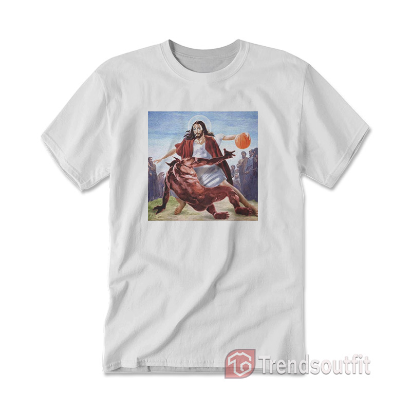 Jesus Crossing Up Satan Basketball T-Shirt
