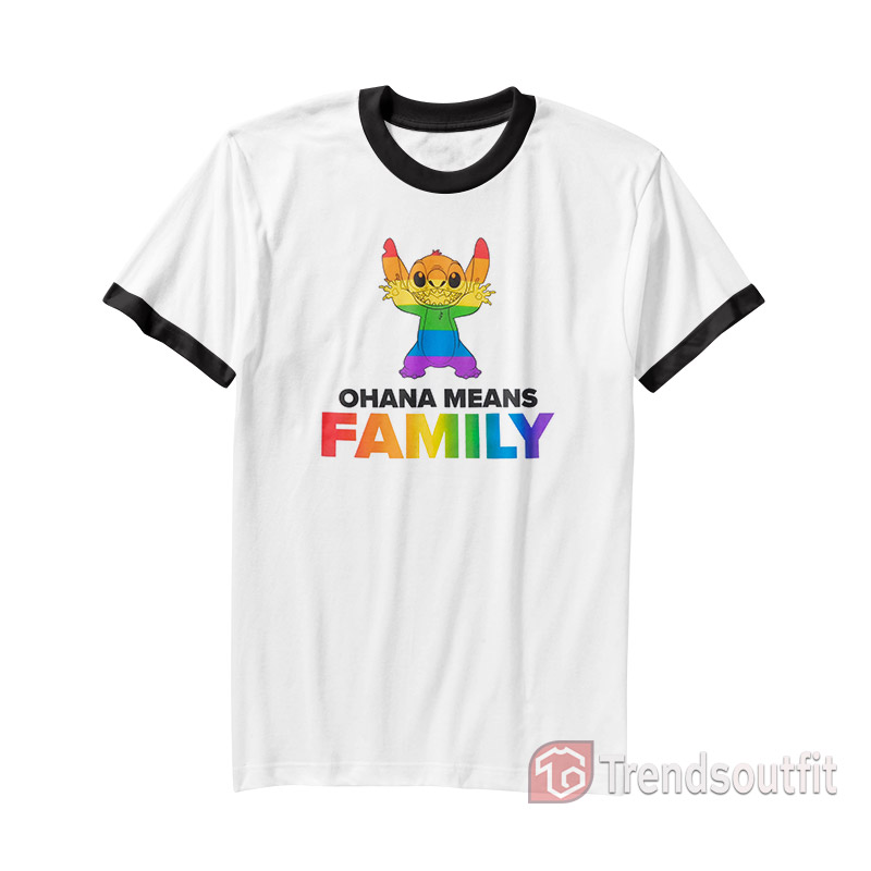 Disney Stitch Ohana Means Family Rainbow Ringer Shirt